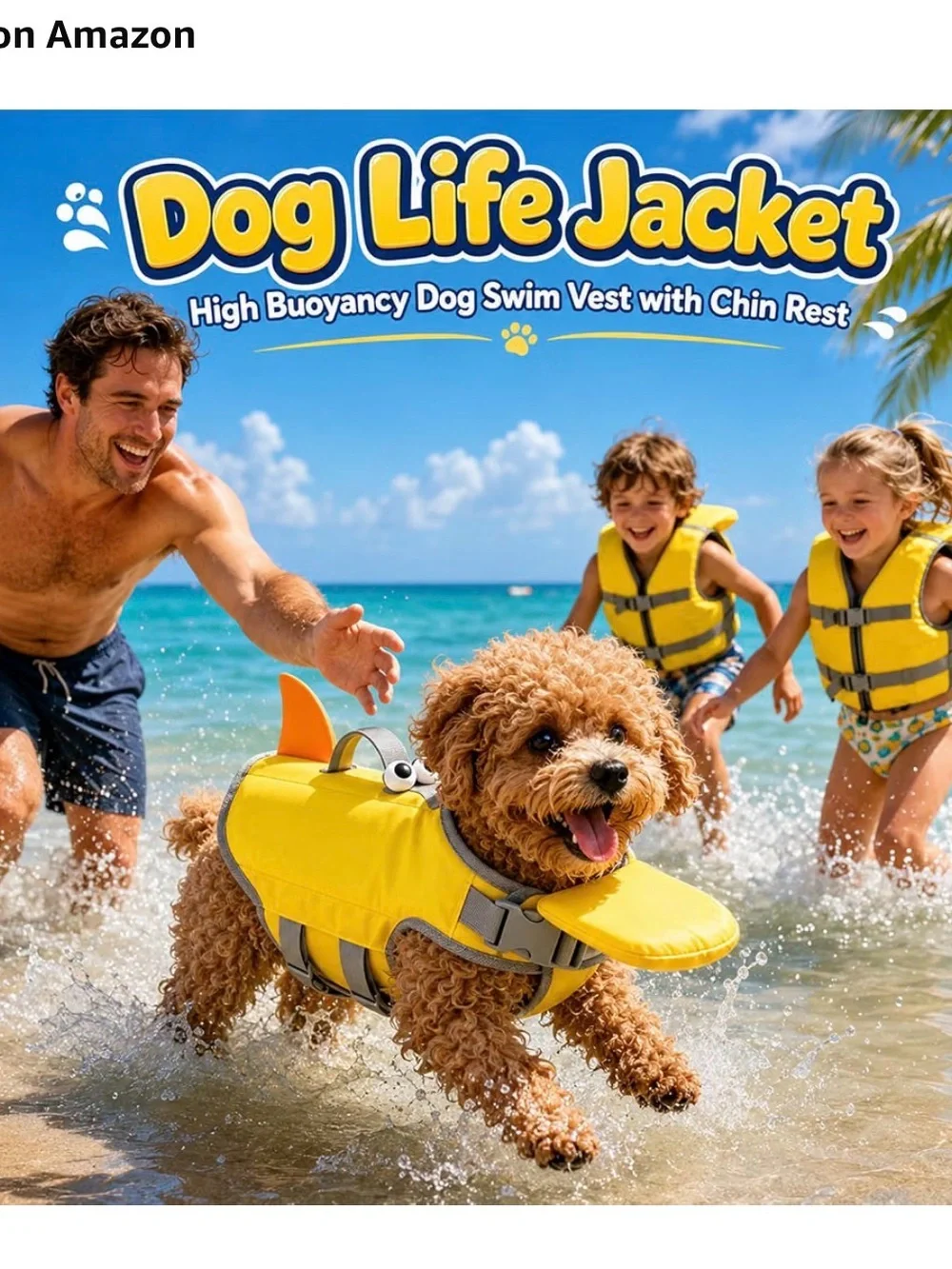 Amazon Yellow Dog Life Jacket with Gray Straps - never used. Showed up too late